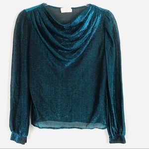 Vintage | 80's Teal Blue Cowl Neck Shimmer Fabric